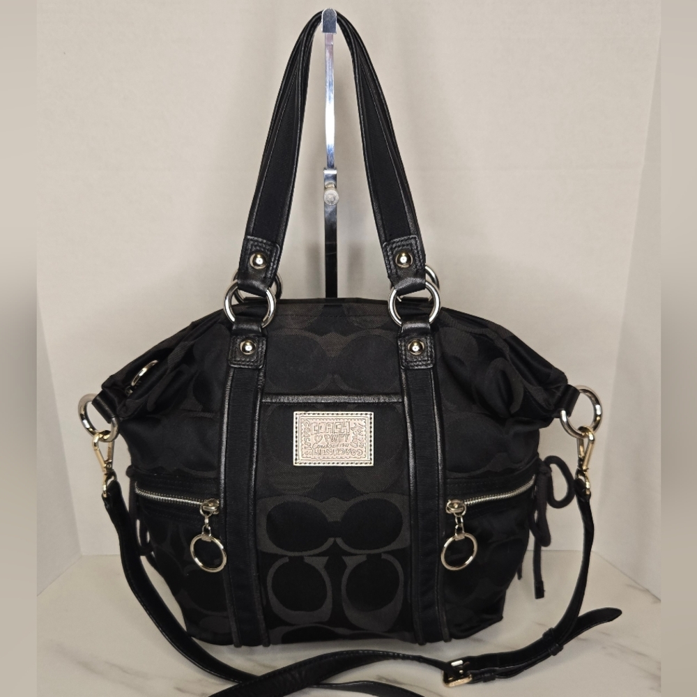 Coach Poppy Black Signature C Sateen Shoulder Crossbody Bag 13843